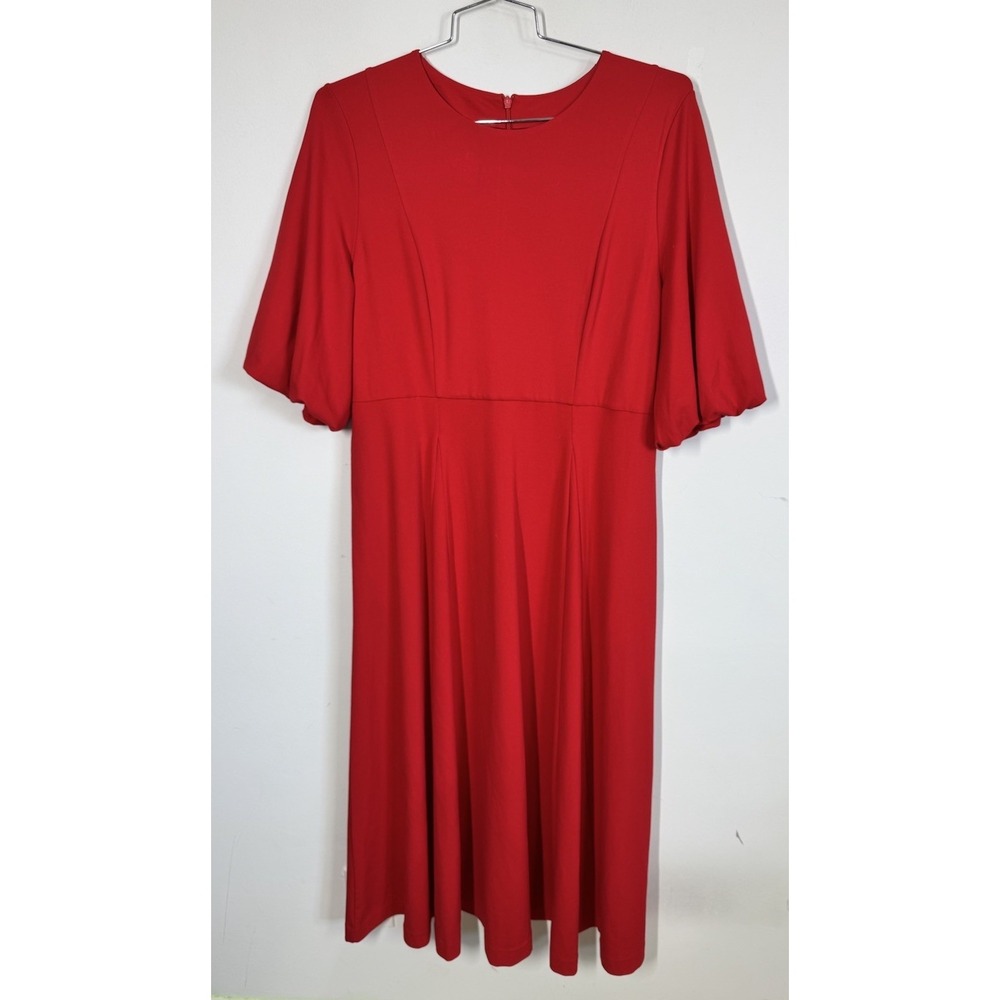Boden Puff Sleeve Jersey Midi Dress Poppy Red Women's‎ 12 Modest Career Easter